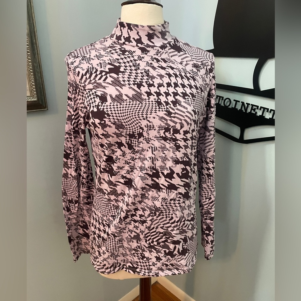 Anthropologie Graphic Black and Pink Long Sleeve Top